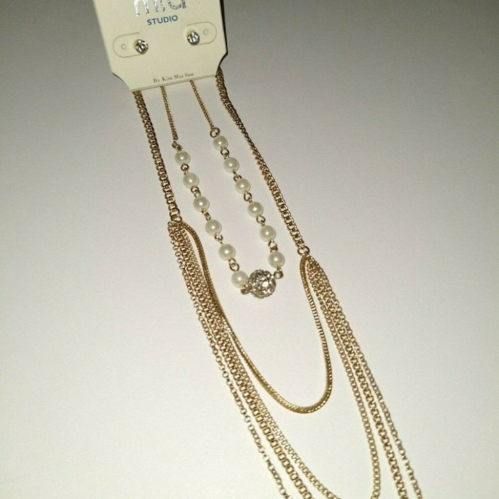 3/$10   Stud Earrings & Layered Gold-Tone Necklace - Picture 7 of 7
